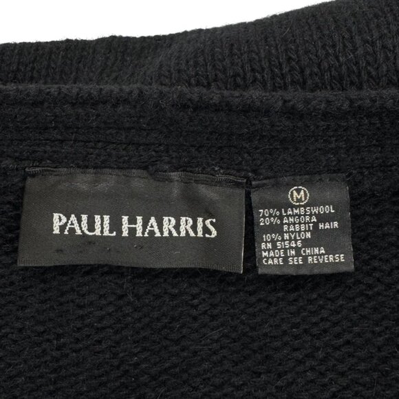 Paul Harris Lambswool Cardigan Sweater Black Cable Knit Womens Size M - Picture 8 of 9